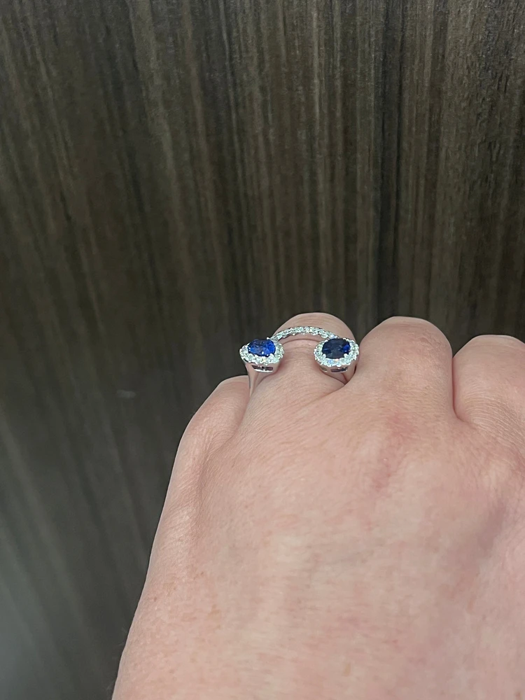 14K White Gold cttw Blue Sapphire and White Diamond Ring