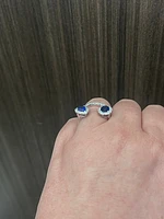 14K White Gold cttw Blue Sapphire and White Diamond Ring