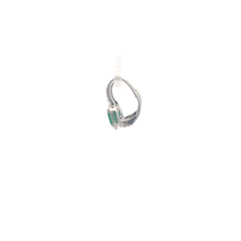 18K White Gold 0.90 cttw Emerald and White Diamond Earrings