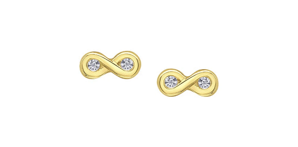 TRACKING - 10K Yellow Gold 0.05cttw Round Brilliant Cut Infinity Diamond Stud Earrings