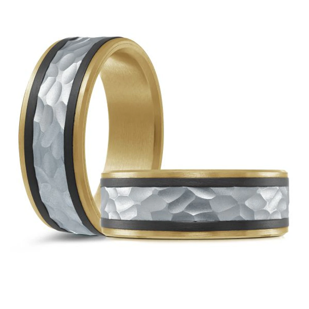 14K Two-Tone Gold and Carbon-Fiber Mens Band