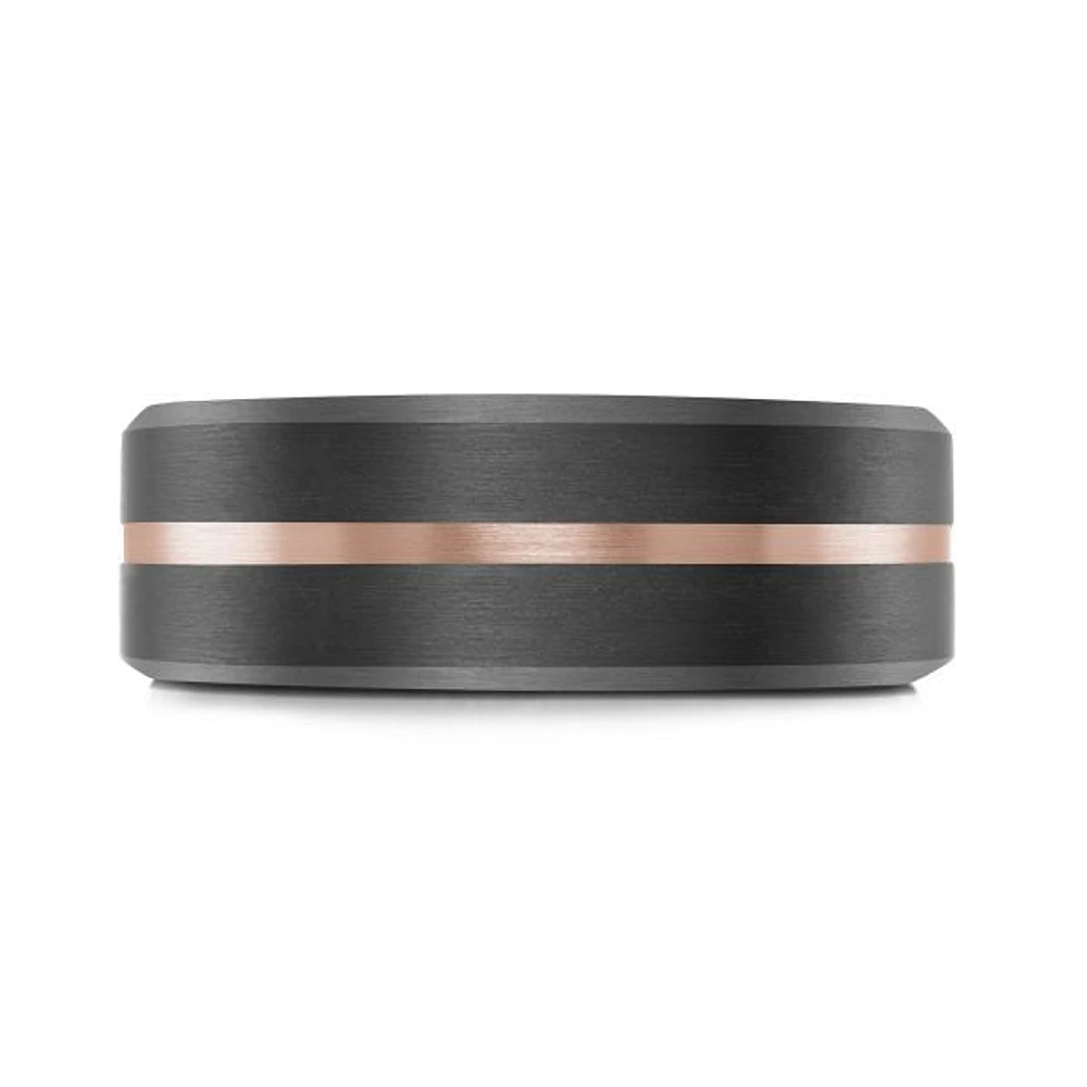 14K Rose Gold and Carbon-Fiber Mens Band