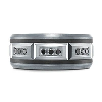 14K White Gold, Tantalum, Carbon-Fiber and 0.14cttw Black Diamond Mens Band