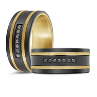 14K Yellow Gold, Titanium, Carbon-Fiber and 0.11cttw Black Diamond Mens Band