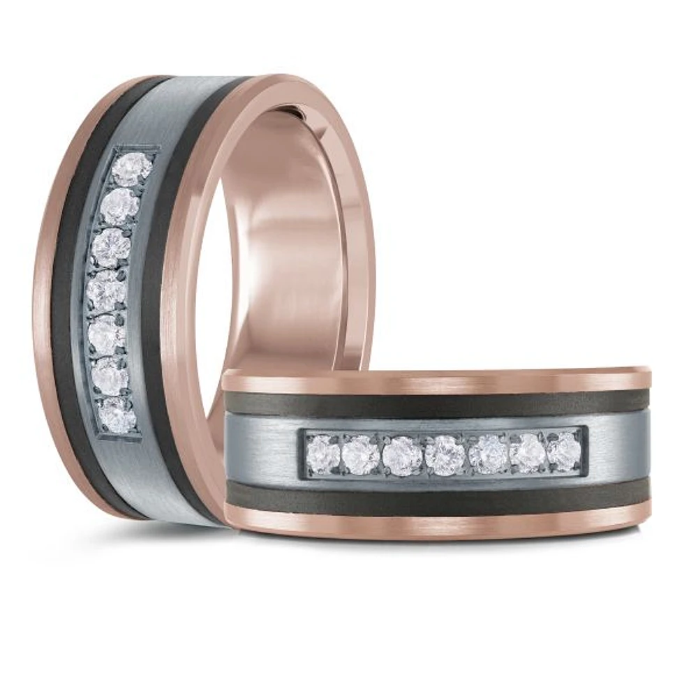 14K Rose Gold, Tantalum, Carbon-Fiber and 0.25cttw Diamond Mens Band