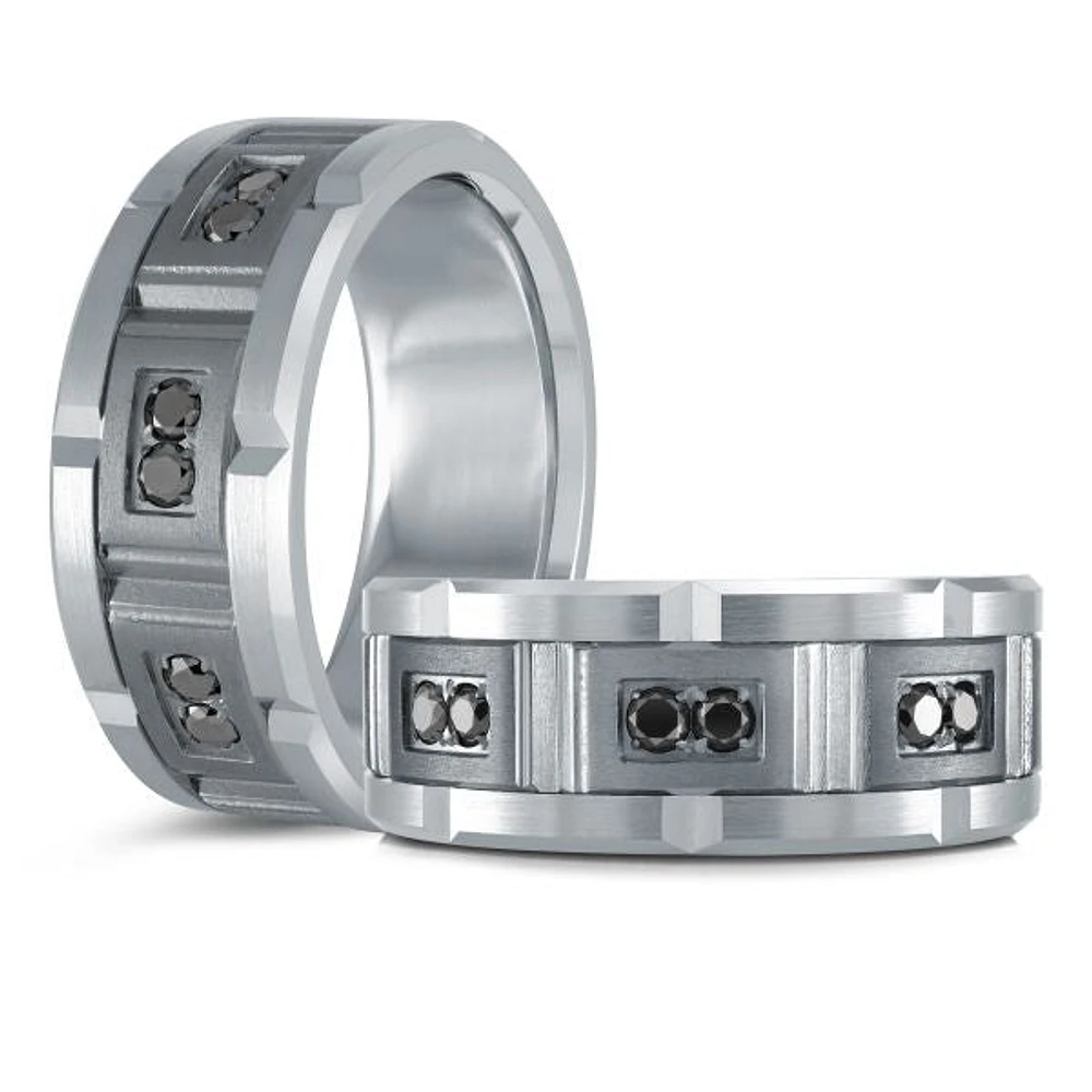 14K White Gold, Tantalum and 0.24cttw Black Diamond Mens Band
