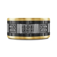 14K Yellow Gold, Tantalum, Carbon-Fiber and 0.27cttw Black Diamond Mens Band
