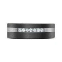 14K White Gold, Tantalum, Carbon-Fiber and 0.11cttw Diamond Mens Band