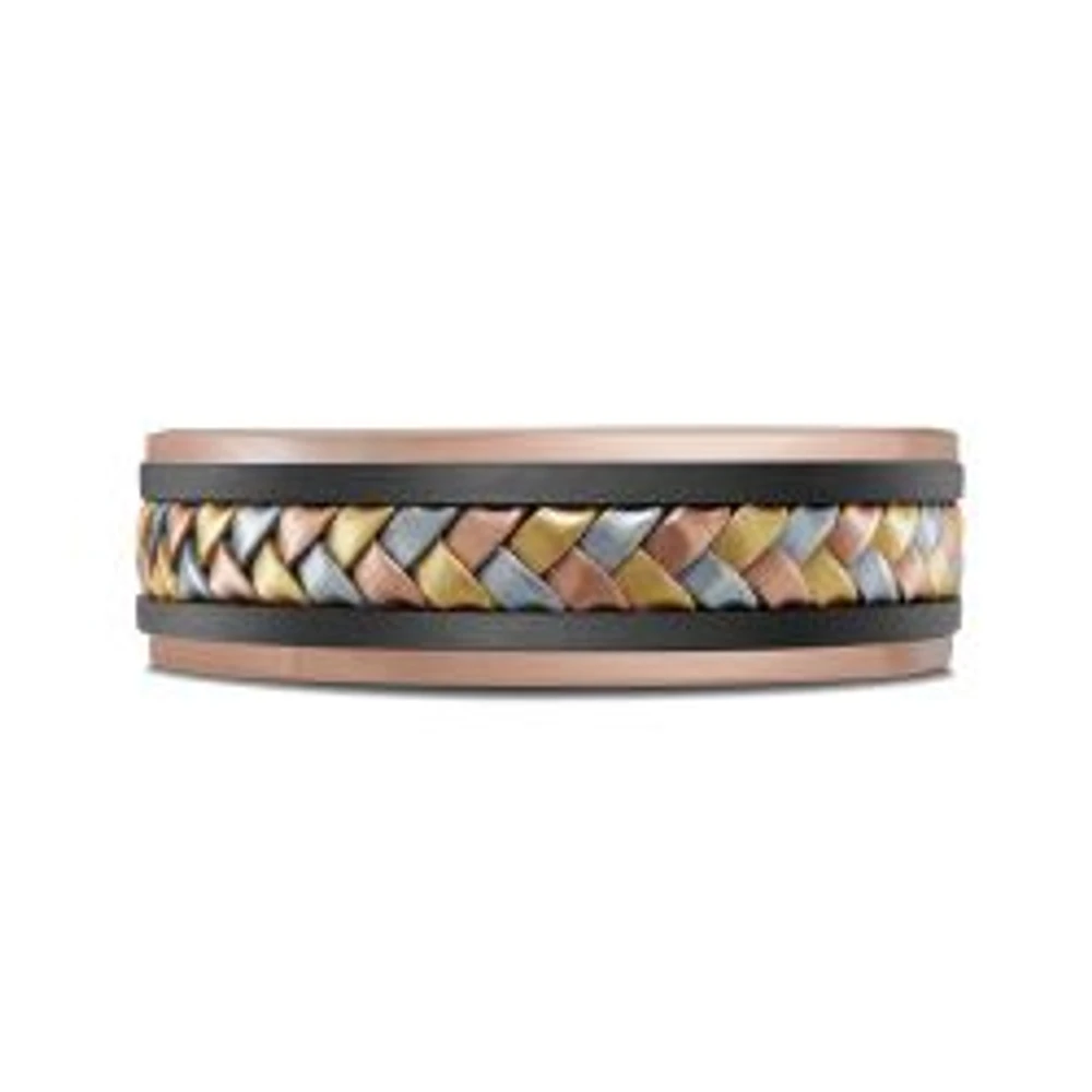14K Tri-Tone Gold, Tantalum and Carbon-Fiber Mens Band