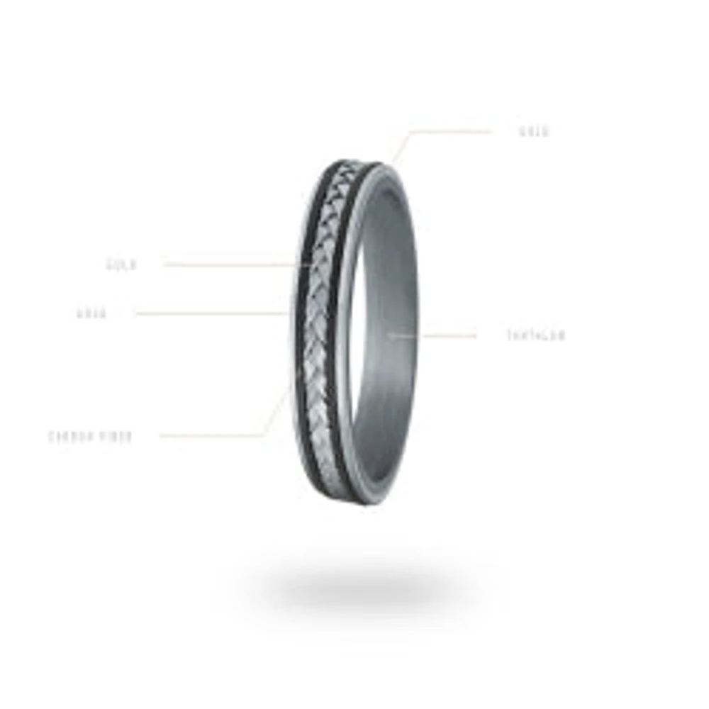 14K Tri-Tone Gold, Tantalum and Carbon-Fiber Mens Band