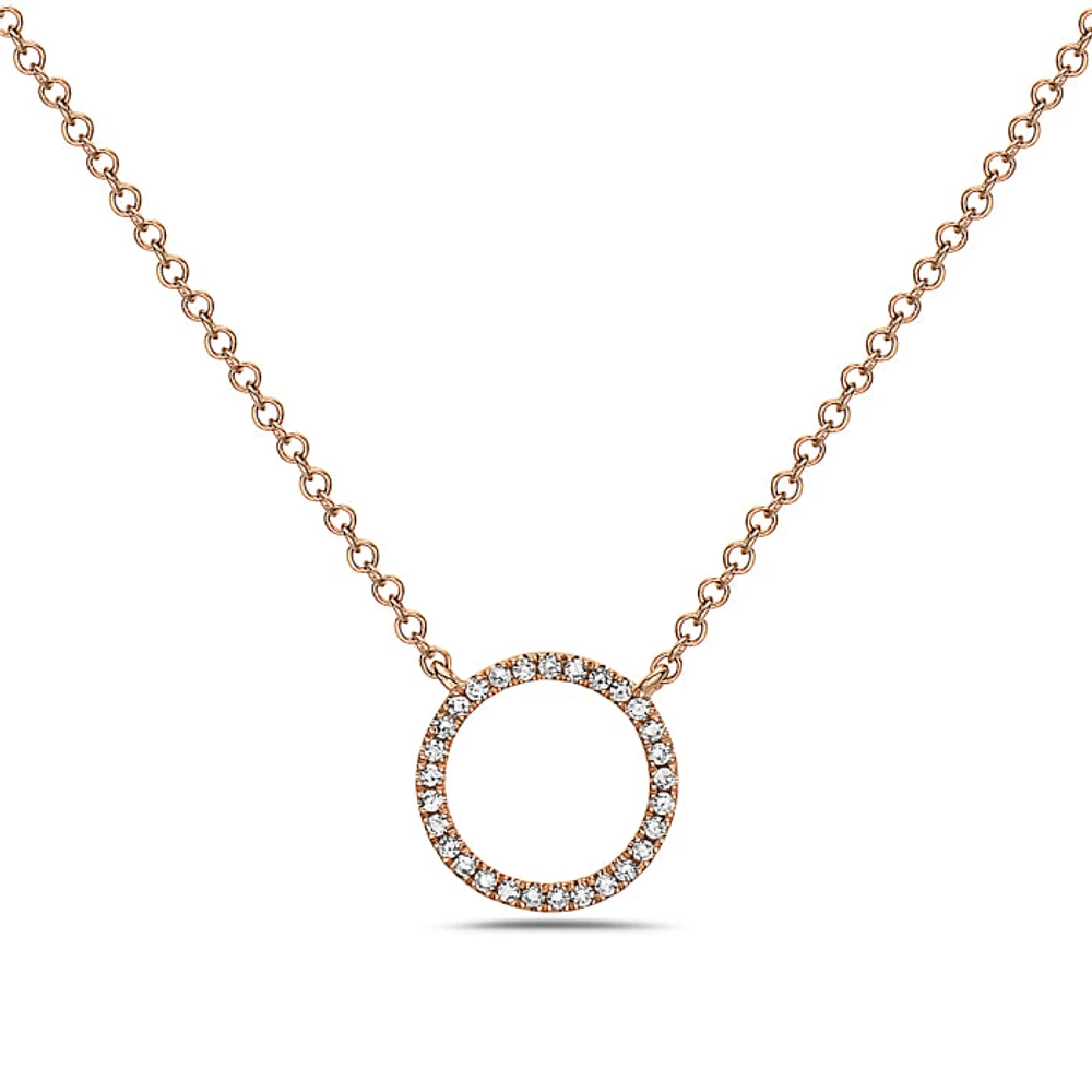 14K Rose Gold Diamond Pendant, 18"