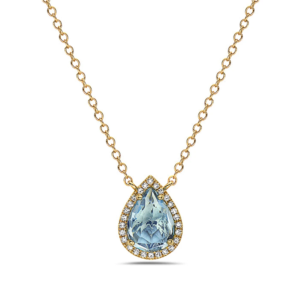 14K Yellow Gold Blue Topaz & Diamond Pendant