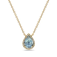 14K Yellow Gold Blue Topaz & Diamond Pendant