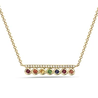 14K Yellow Gold Multi Stone and Diamond Pendant, 18"