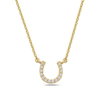 14K Yellow Gold Diamond Horseshoe Pendant, 18"
