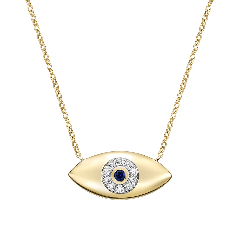 10K Yellow Gold Pave-set blue Sapphire & Diamond evil eye Necklace