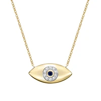 10K Yellow Gold Pave-set blue Sapphire & Diamond evil eye Necklace