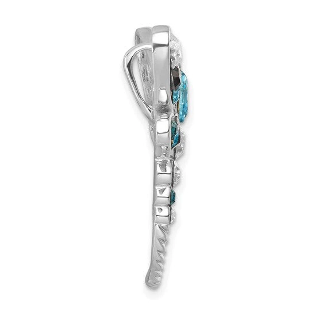 Sterling Silver Rhodium-plated Polished Crystal Inlay Dragonfly Chain Slide