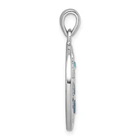 Sterling Silver Rhodium-Plated Polished Oval Adventurine and CZ Lighthouse Pendant