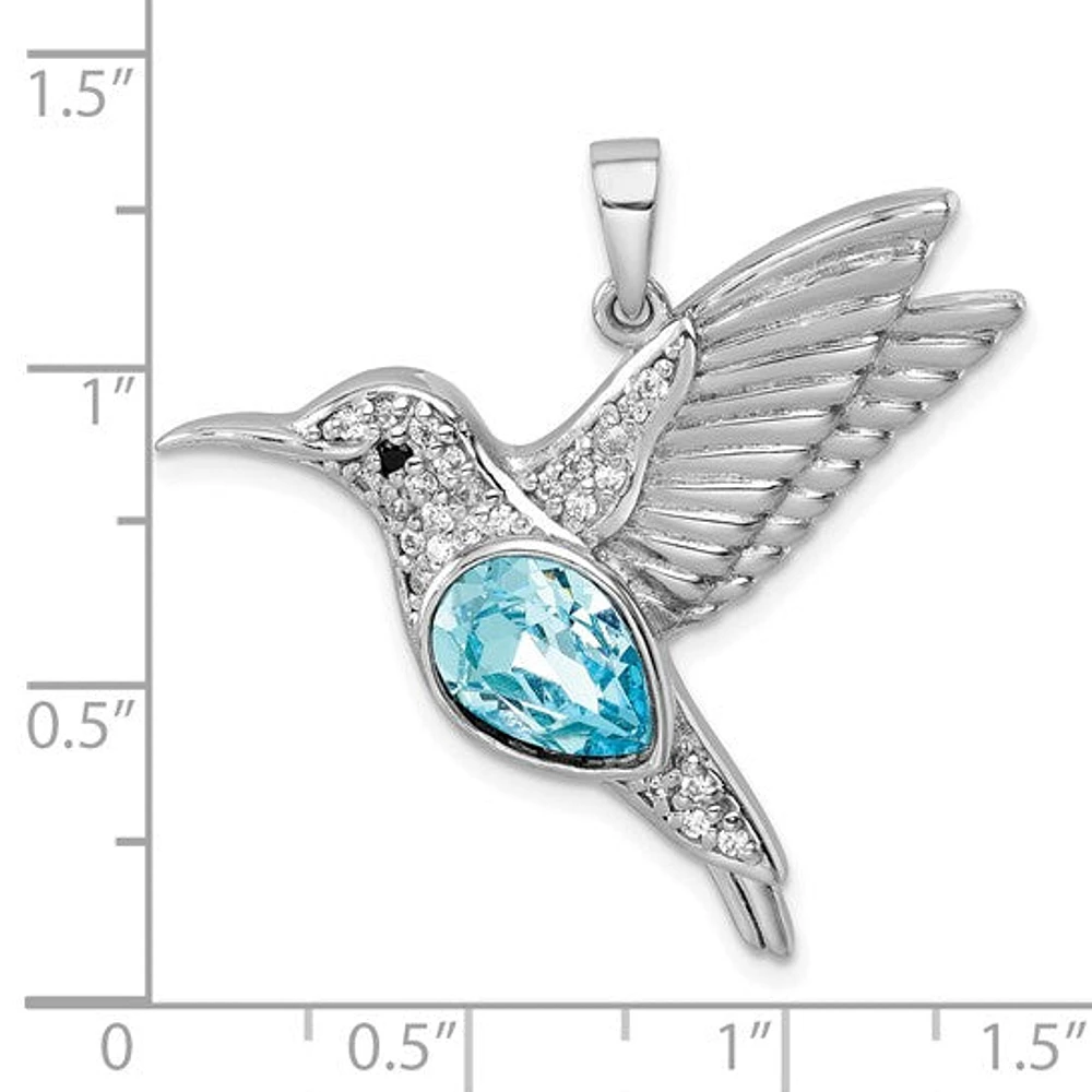Sterling Silver Rhodium-plated Polished Crystal Hummingbird Pendant