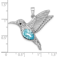 Sterling Silver Rhodium-plated Polished Crystal Hummingbird Pendant