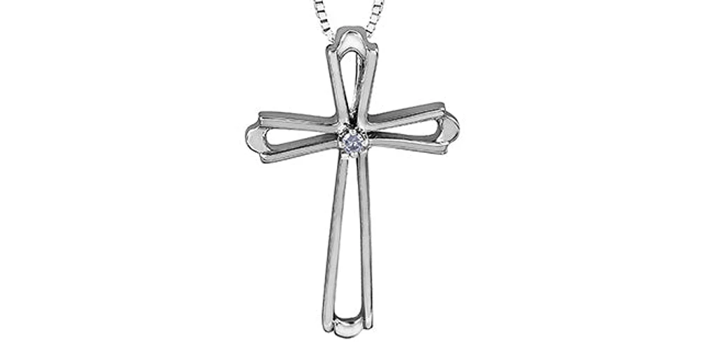 10K White Gold 0.01cttw Diamond Cross Pendant - 18"