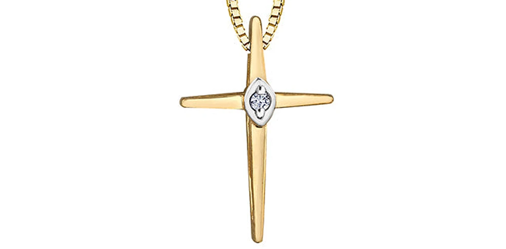 10K Yellow Gold 0.015cttw Diamond Cross Pendant