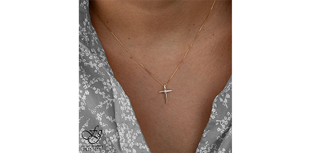 10K Yellow Gold 0.015cttw Diamond Cross Pendant