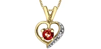10K Yellow Gold Garnet and Diamond Heart Necklace