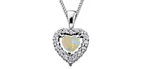 10K White Gold Opal and Diamond Heart Necklace, 18"