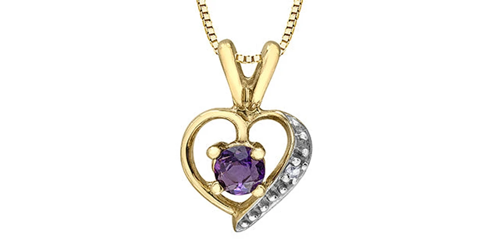 10K Yellow Gold Amethyst and Diamond Heart Necklace