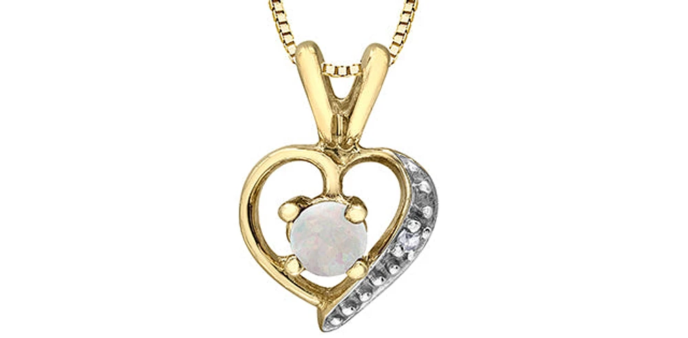 10K Yellow Gold Opal and Diamond Heart Necklace