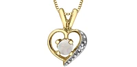10K Yellow Gold Opal and Diamond Heart Necklace