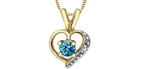 10K Yellow Gold Blue Topaz and Diamond Heart Necklace