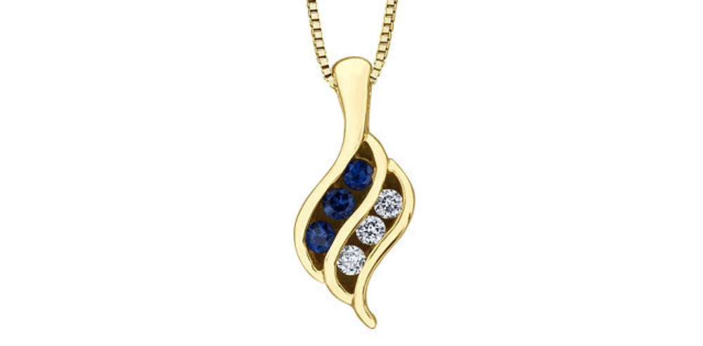 10K Yellow Gold 0.045 cttw Diamond and Sapphire Pendant, 18"
