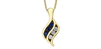 10K Yellow Gold 0.045 cttw Diamond and Sapphire Pendant, 18"