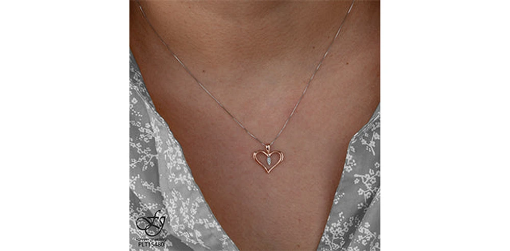 10K White and Rose Gold cttw Diamond Heart Pendant