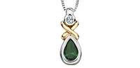 10K White and Yellow Gold 0.015 cttw Diamond and Emerald Pendant, 18"