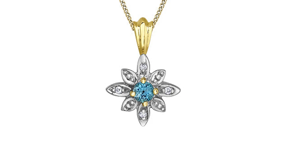 10K Yellow Gold Blue Topaz Necklace and Diamond Necklace
