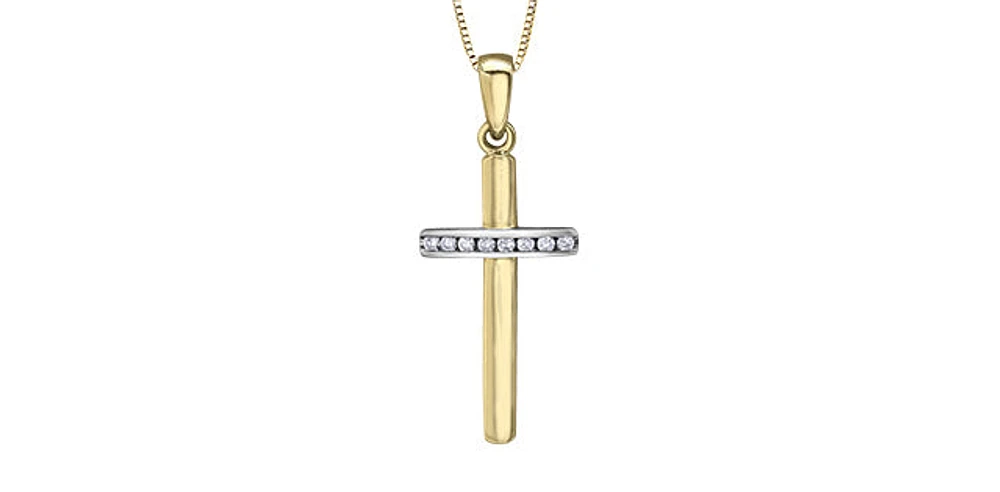 10K Yellow Gold 0.06 cttw  Diamond  Cross Pendant, 18"