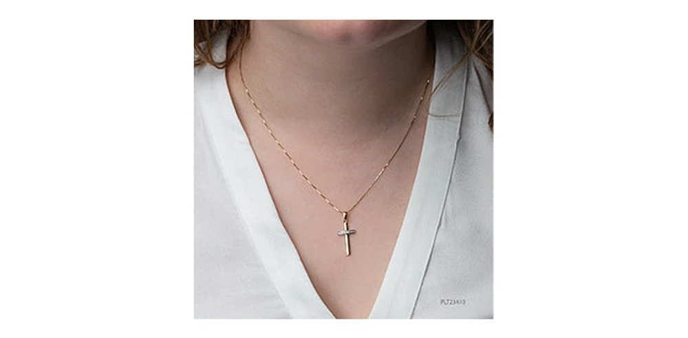 10K Yellow Gold 0.06 cttw  Diamond  Cross Pendant, 18"