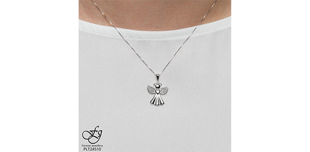 10K White Gold 0.015 cttw  Diamond  Angel Pendant, 18"