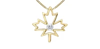 10K  Yellow Gold 0.08cttw Canadian Diamond Maple Leaf Necklace, 18"