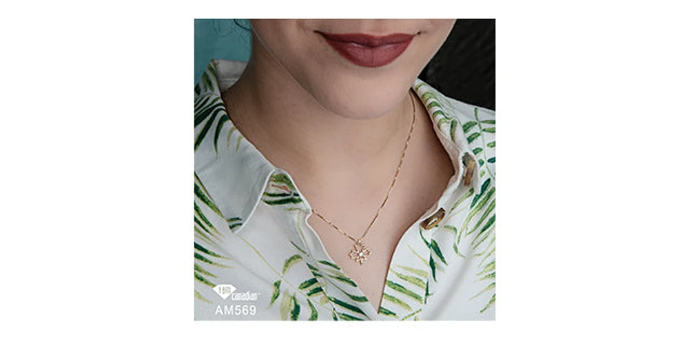 10K  Yellow Gold 0.08cttw Canadian Diamond Maple Leaf Necklace, 18"