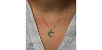 10K Yellow Gold 0.03 cttw Diamond and Emerald Heart Pendant, 18"