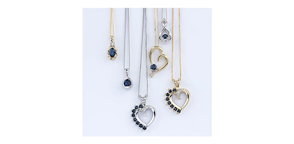 10K Gold 0.03 cttw Diamond and Sapphire Heart Pendant