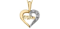 10K Yellow Gold 0.02 cttw Diamond "Mom" Heart Pendant, 18"