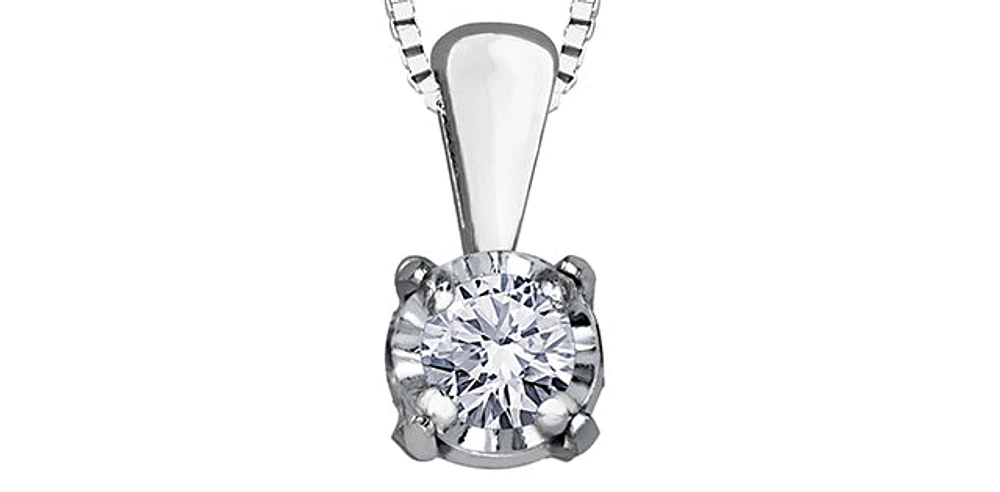 10K White Gold 0.03 cttw Diamond Illusion Set Solitaire Pendant, 18"