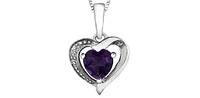 10K White Gold Amethyst and Diamond Pendant - 18"