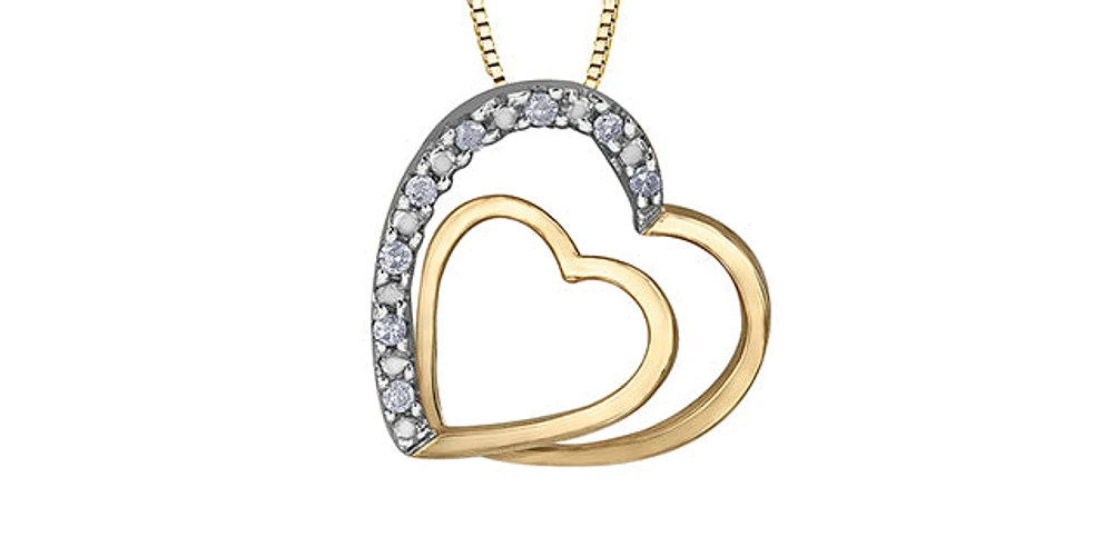 10K Yellow Gold 0.05cttw  Diamond  Heart Pendant, 18"